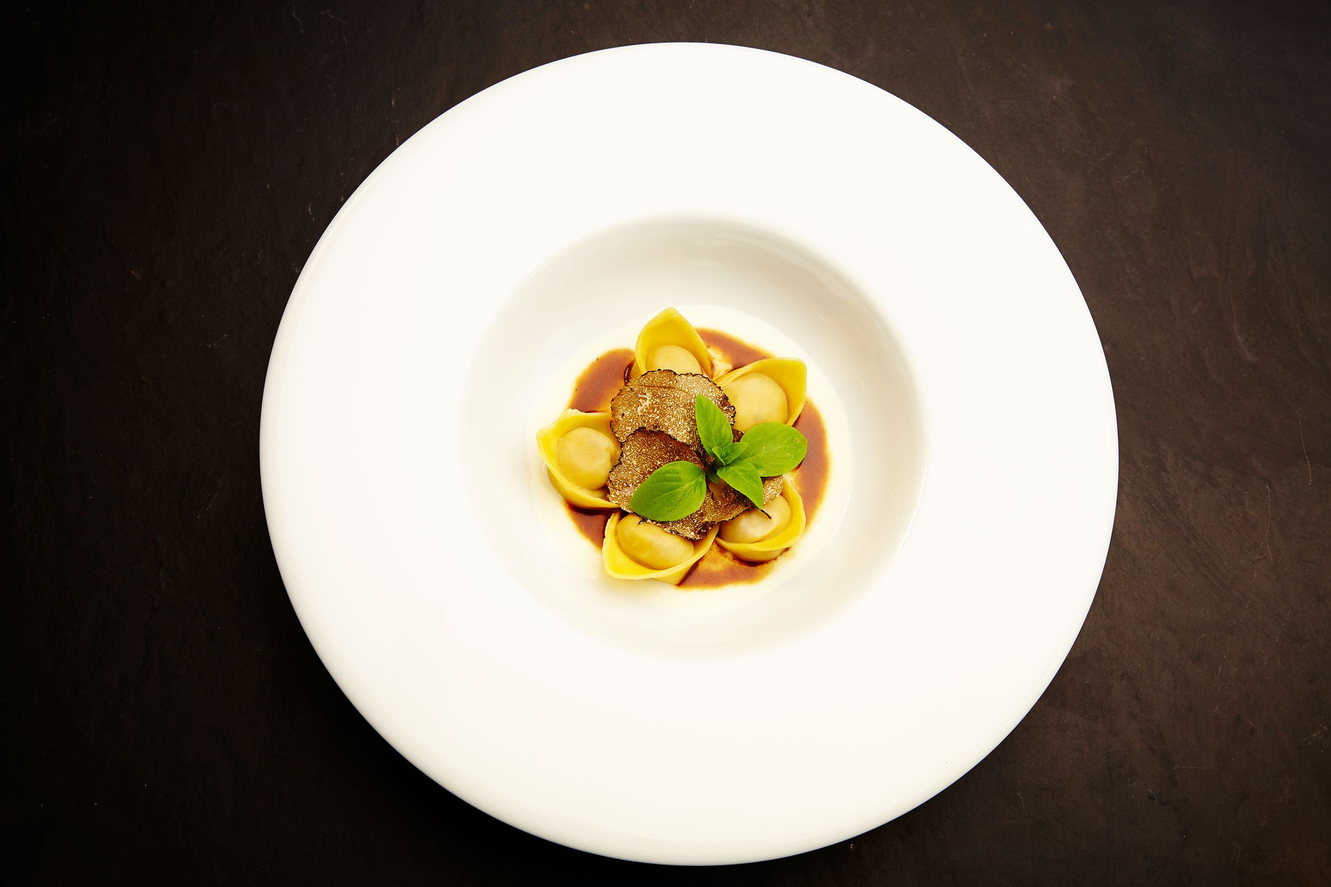 plate with ravioli, Minotaur Restaurant Grecotel Amirandes, Crete