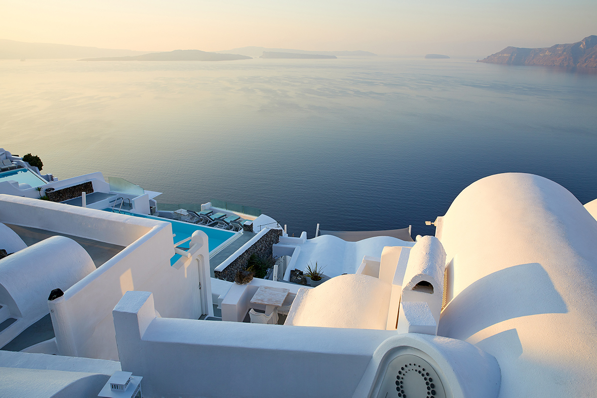 La Perla Santorini, Greece, morning light, overview
