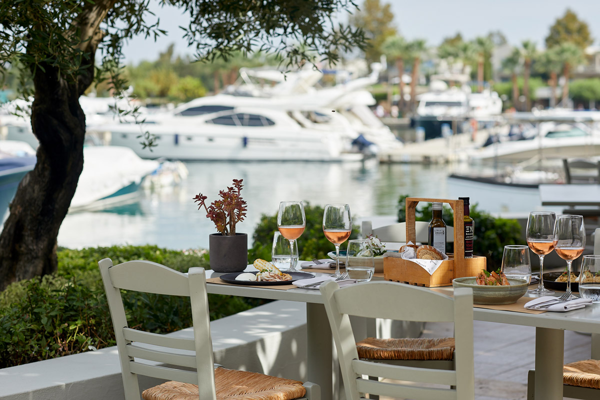 Sani Marina Ergon Deli, table set , marina view