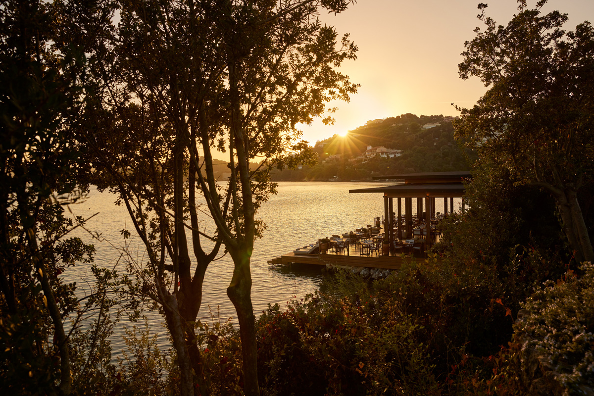 Grecotel Corfu Imperial, waterfront restaurant, sunset