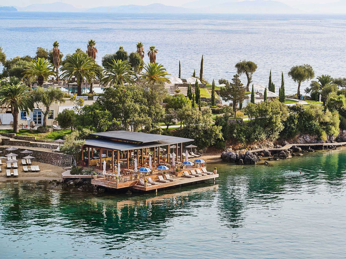 Grecotel Corfu Imperial, waterfront restaurant, aerial view