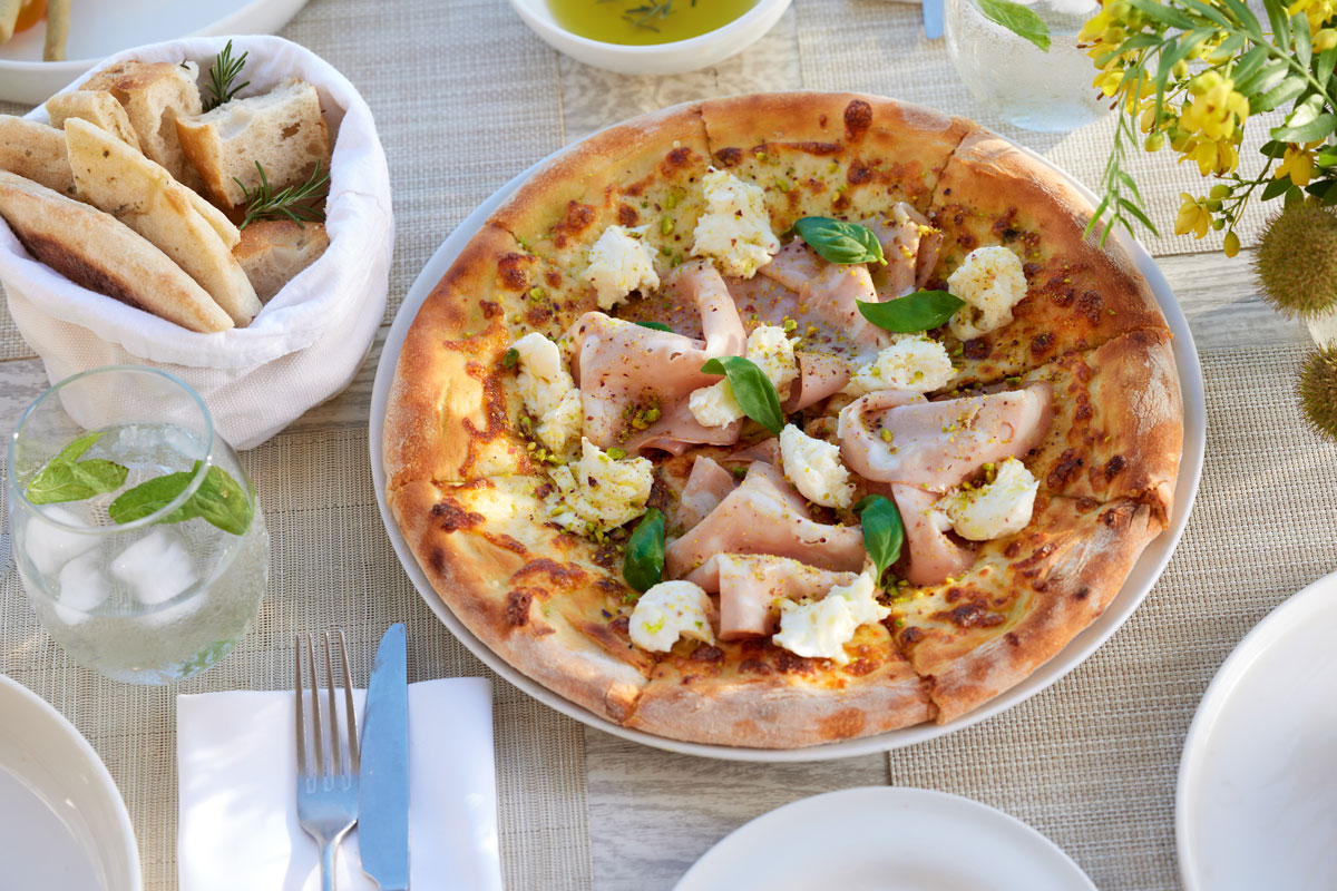 Ikos Olivia, Greece, dish for Fresco Restaurant, Pizza