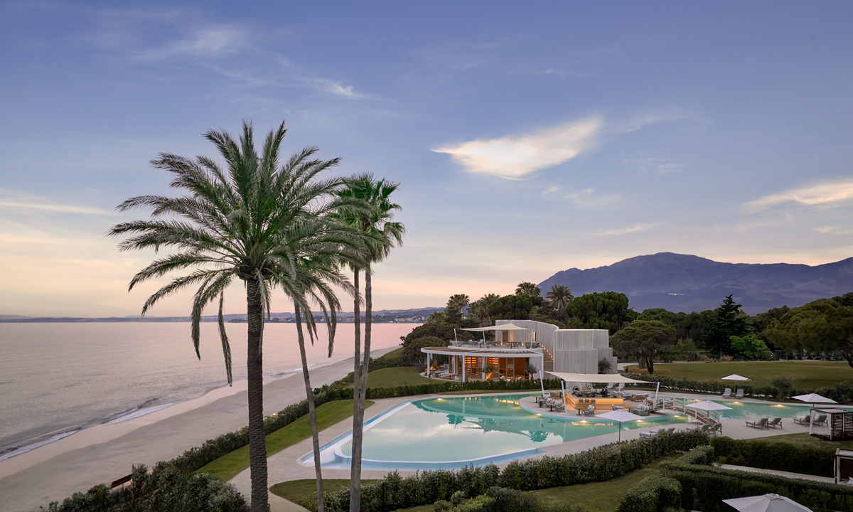 Ikos Andalusia Seasons Restaurant, aerial view, sunset