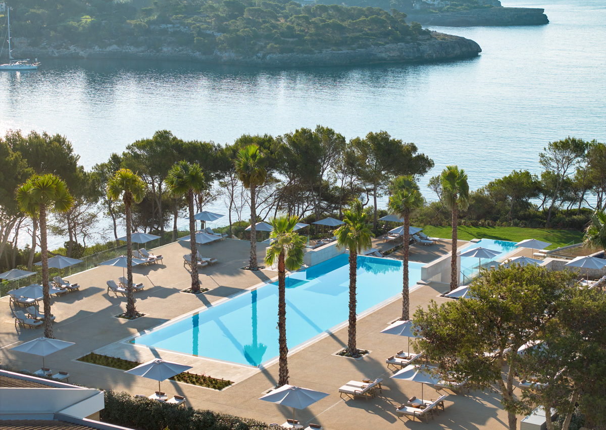 Ikos Porto Petro main pool aerial view