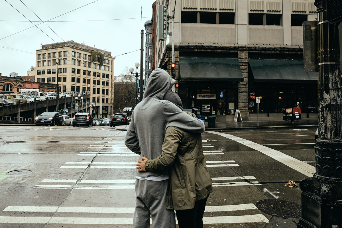 couple in the rain, Seattle