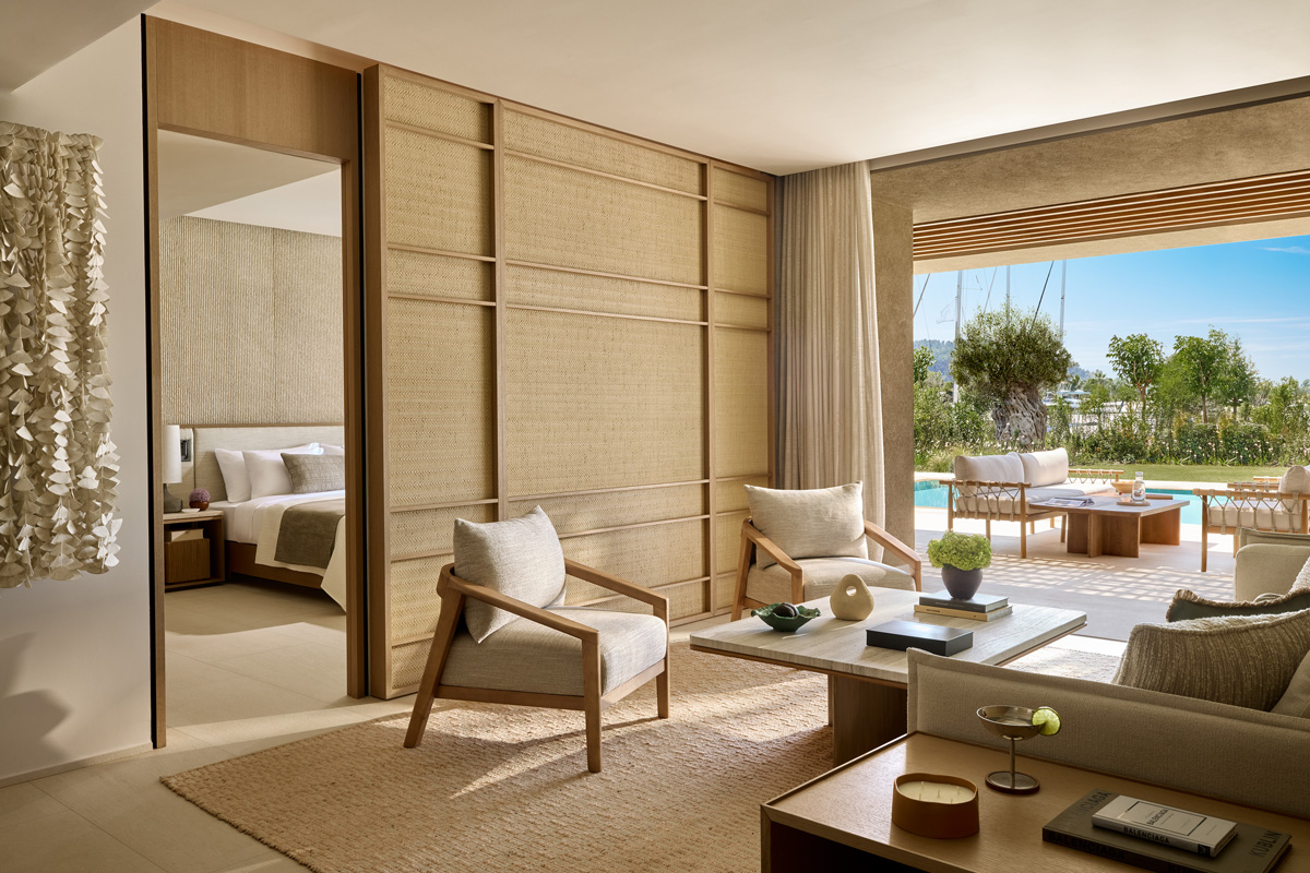 3 room Sani Asterias Villa , living room with pool