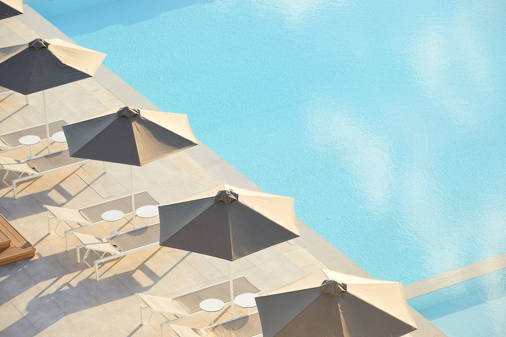 Evereden, Attica, Greece, main pool, detail, ombrellas