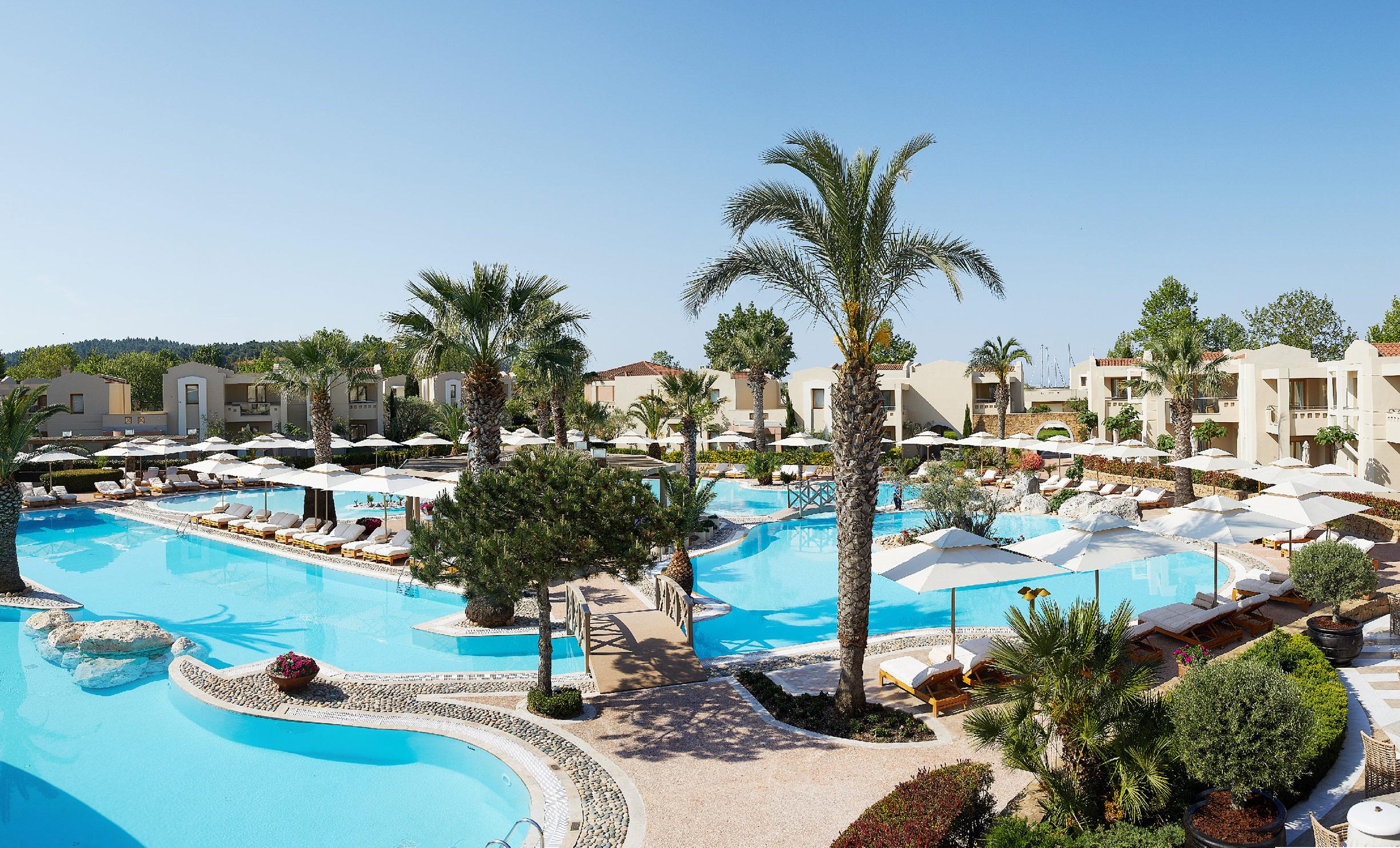 Porto Sani panorama view of pool aera