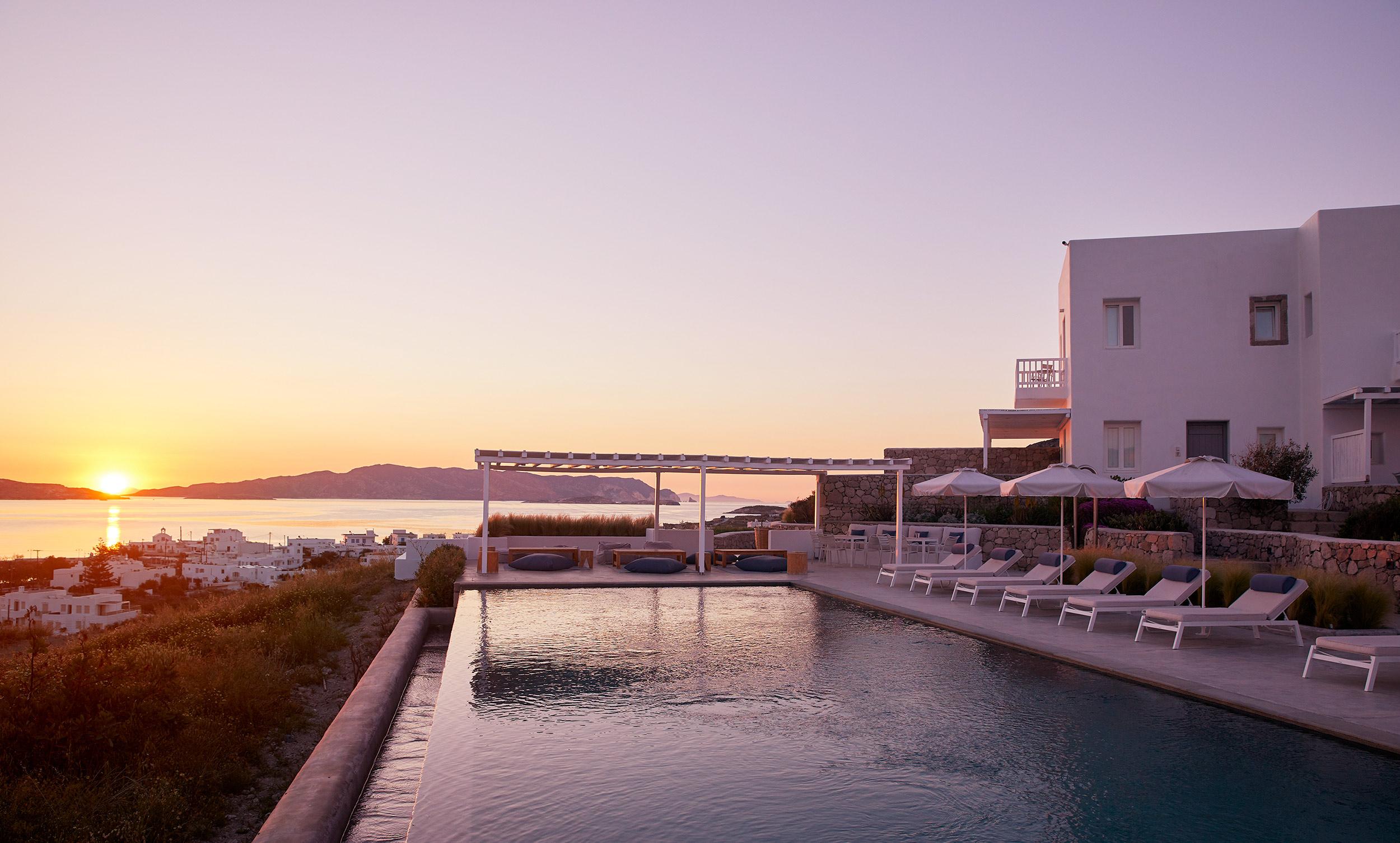 Milos Breeze, Greece, pool, sunrise