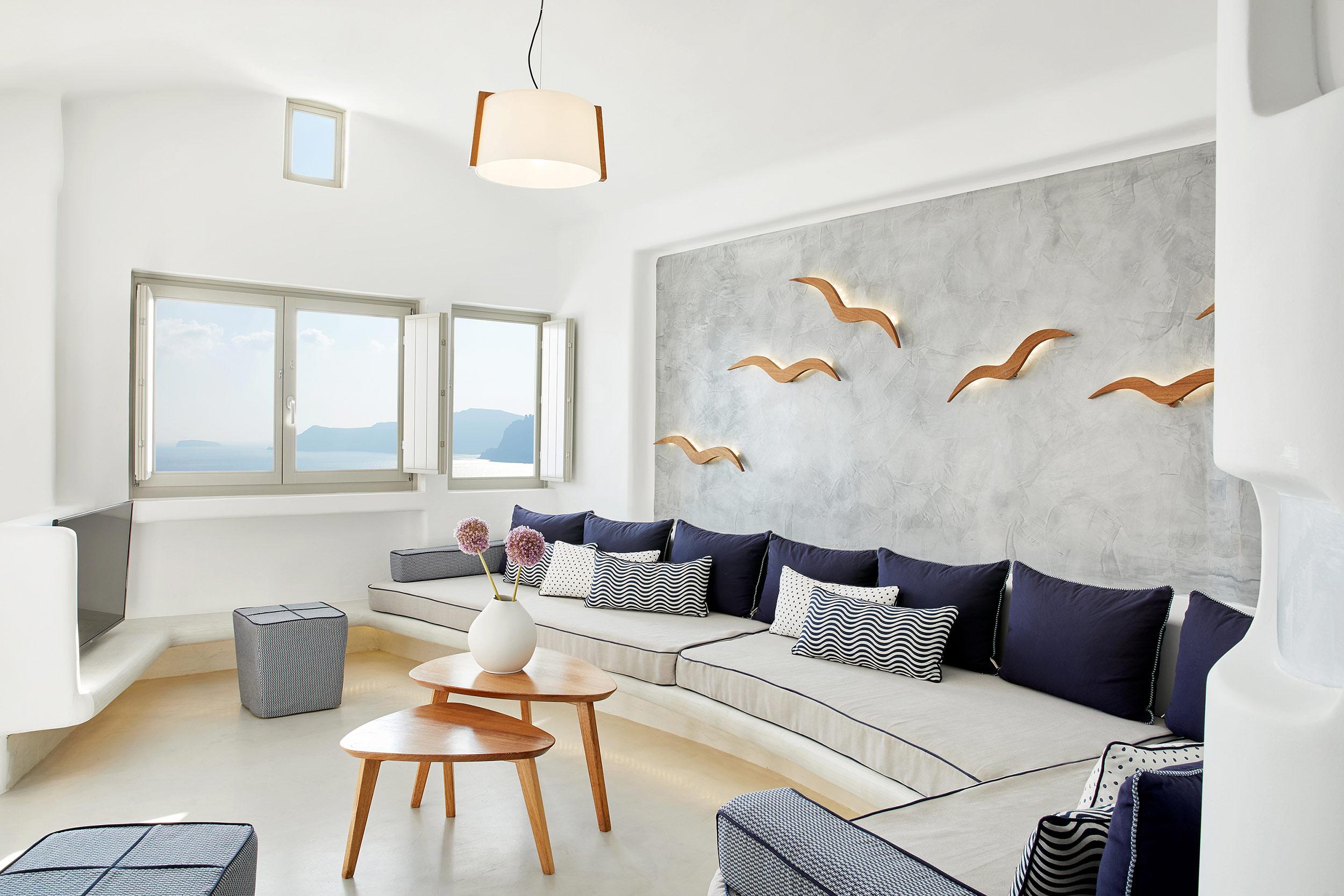 La Perla Santorini, Greece, room, seaview , wooden birds on wall
