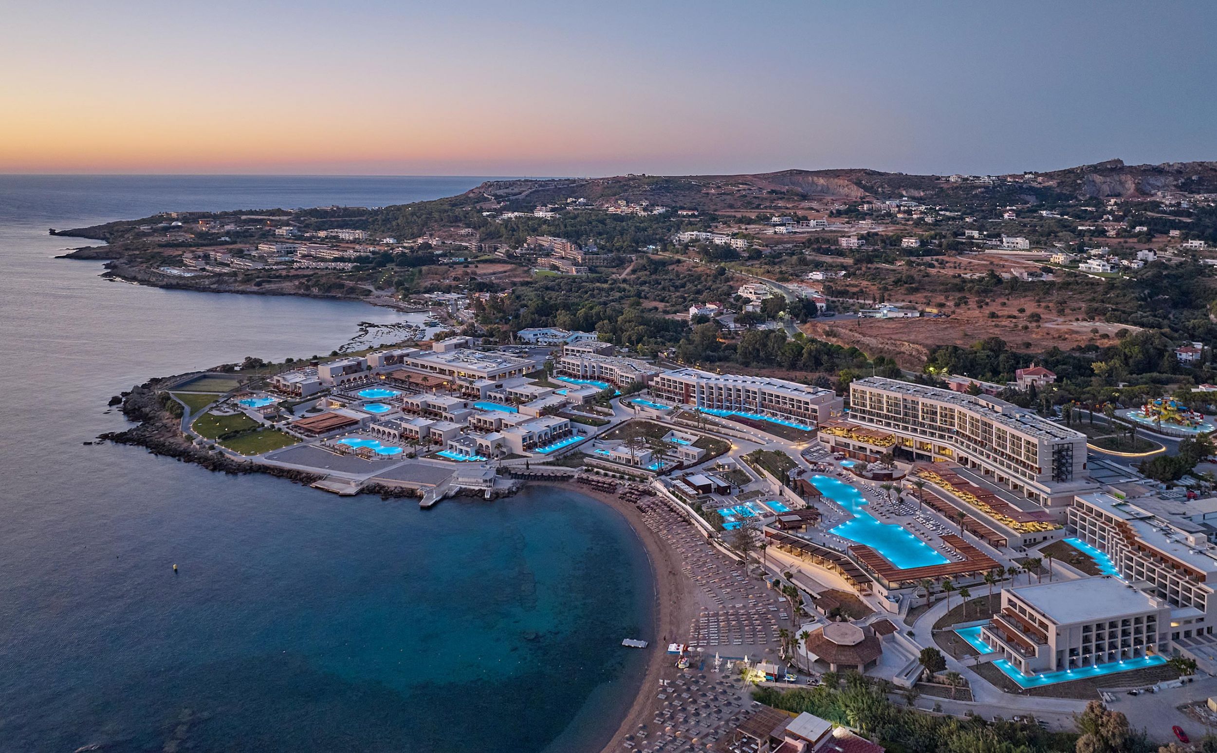 Ella Resort, Rhodes, aerial view sunrise