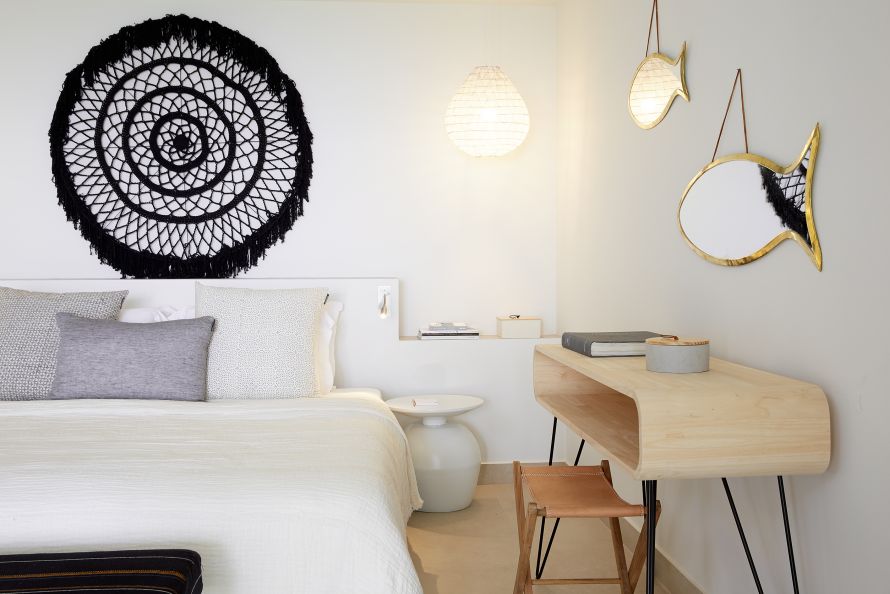 Eagles Villas bedroom with black dream-catcher-spiderweb