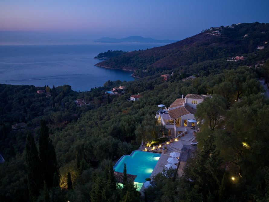 Aerial view of Villa Eremia at night