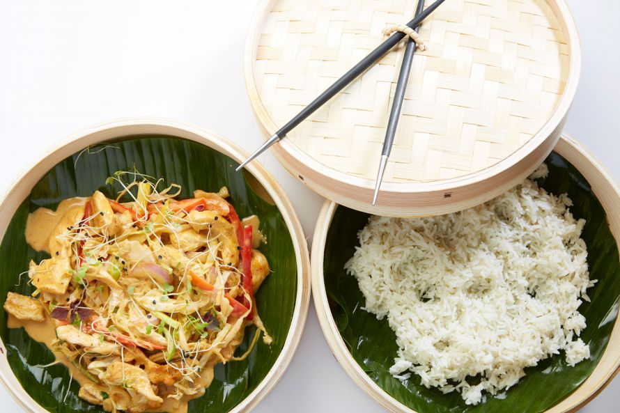 asian food with rice, Nikki Beach Porto Heli, Greece