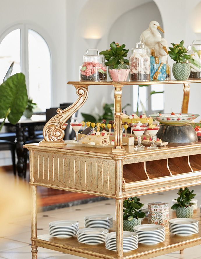 Grecotel Caramel, main restaurant detail, trolley with desserts