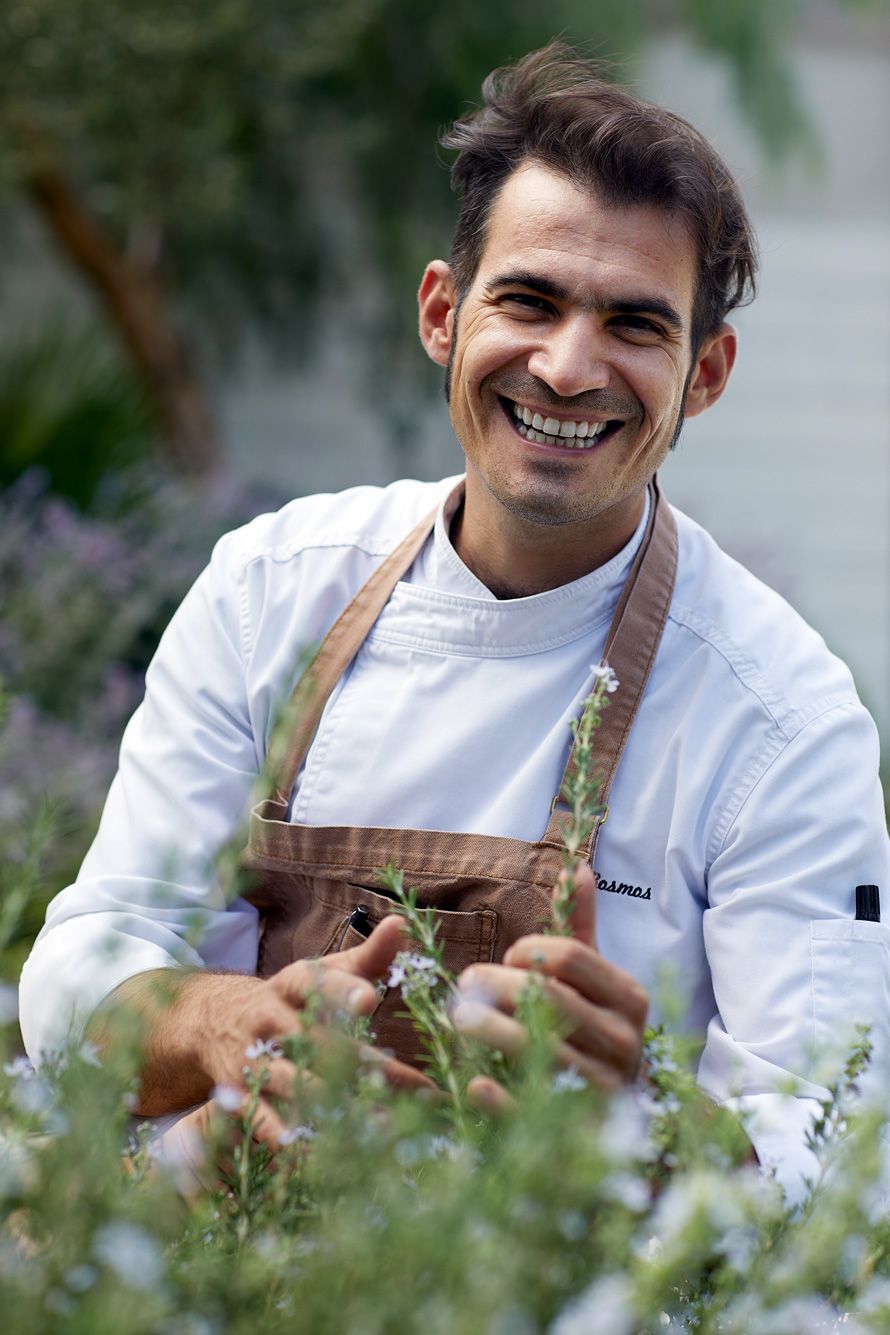 Sani Dunes, Beach House chef in herb garden 