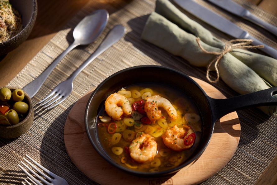 Ikos Andalusia Spain Restaurant Chiringuito, dish wth schrimps detail